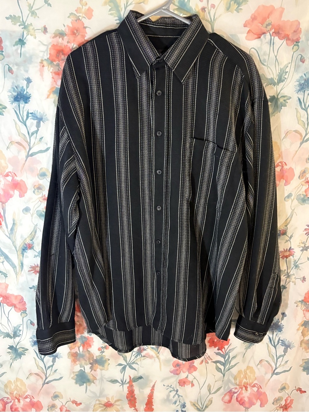 Vintage Men's Black Vertical Stripe Button-Down Shirt